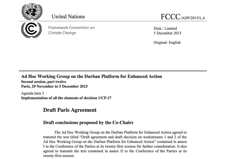 prima pagina bozza accordo cop 21