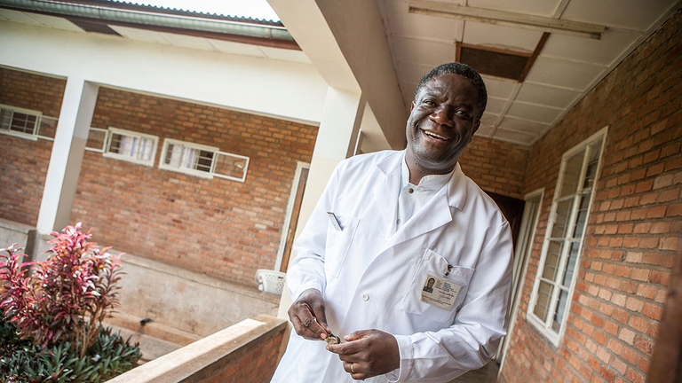 Denis Mukwege in the courtyard of his hospital in the Democratic Republic of Congo 