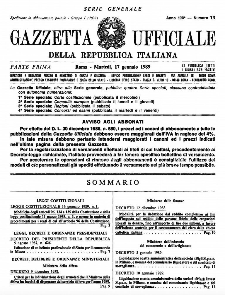 legge costituzionale 1/1989