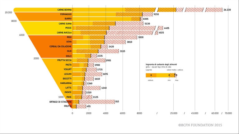 La Carbon Footprint rappresenta la quantità totale di gas serra emessi direttamente e indirettamente per la produzione di un dato alimento.