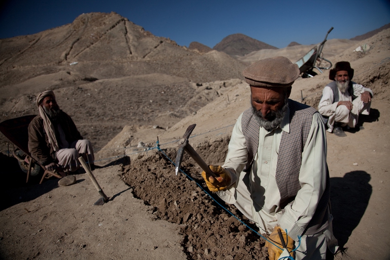 Operai nello scavo di Mes Aynak nel 2011. Copyright Getty Images