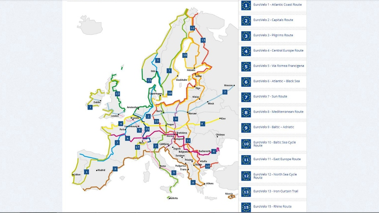 La mappa dell'EuroVelo, 70 mila chilometri di ciclabili in tutta Europa 