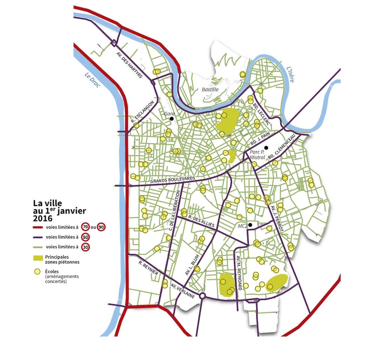 Grenoble 30 km/h mappa