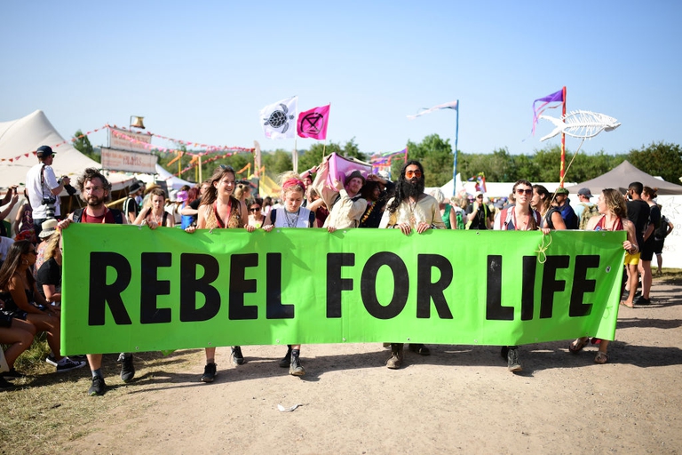 sit-in extinction rebellion glastonbury festival