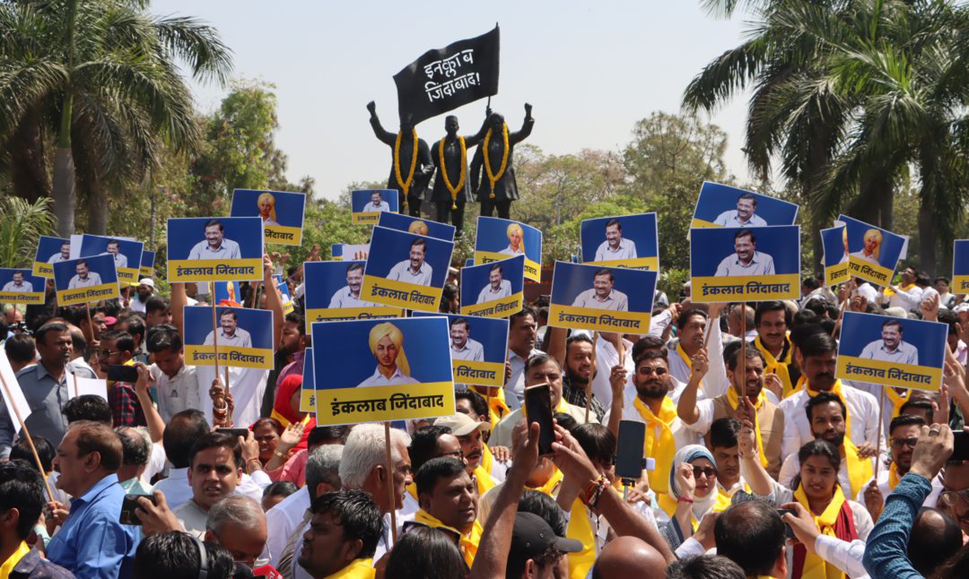 Punjab CM, Delhi Cabinet Ministers, AAP Workers Protest Against Arrest Of Delhi CM Arvind Kejriwal In Delhi