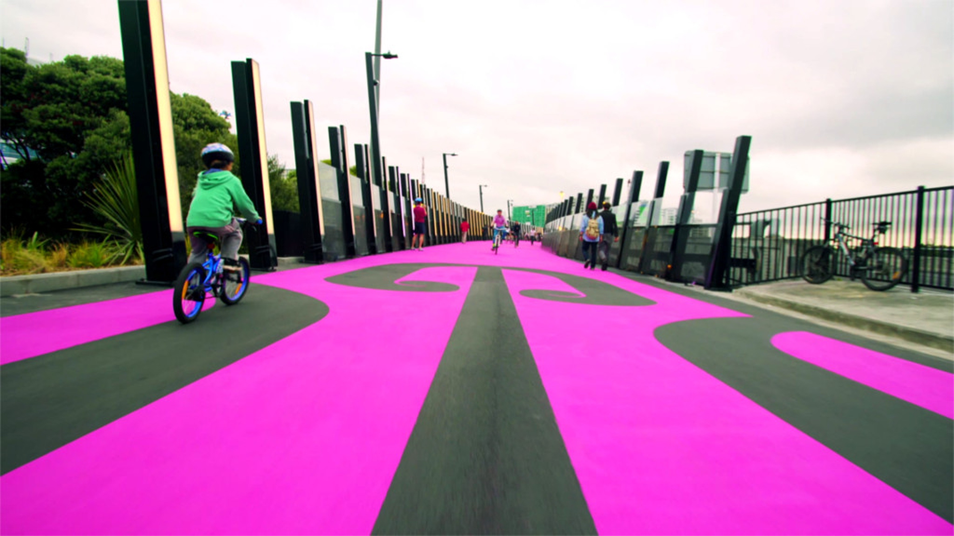 Children like the pink cycling lane