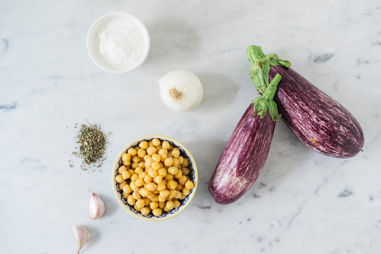 zuppa di melanzane grigliate e ceci 