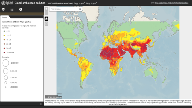 Livelli di inquinamento dell'aria. Fonte OMS