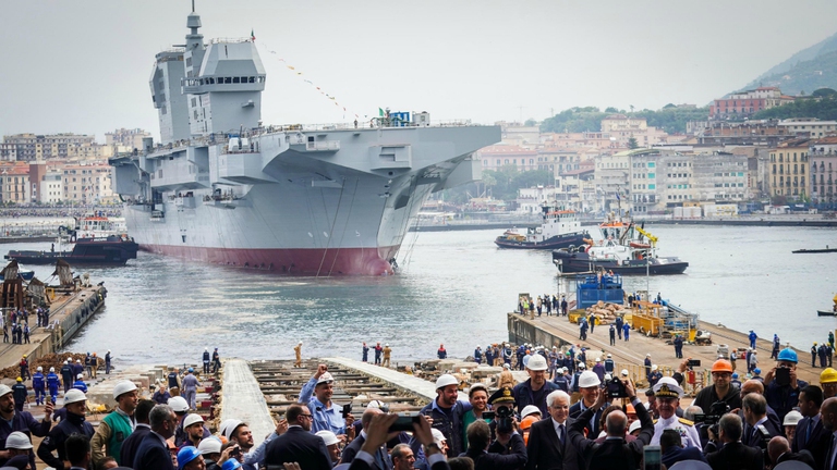 La nave militare Trieste, costruita da Fincantieri, varata nel maggio 2019 © Ansa