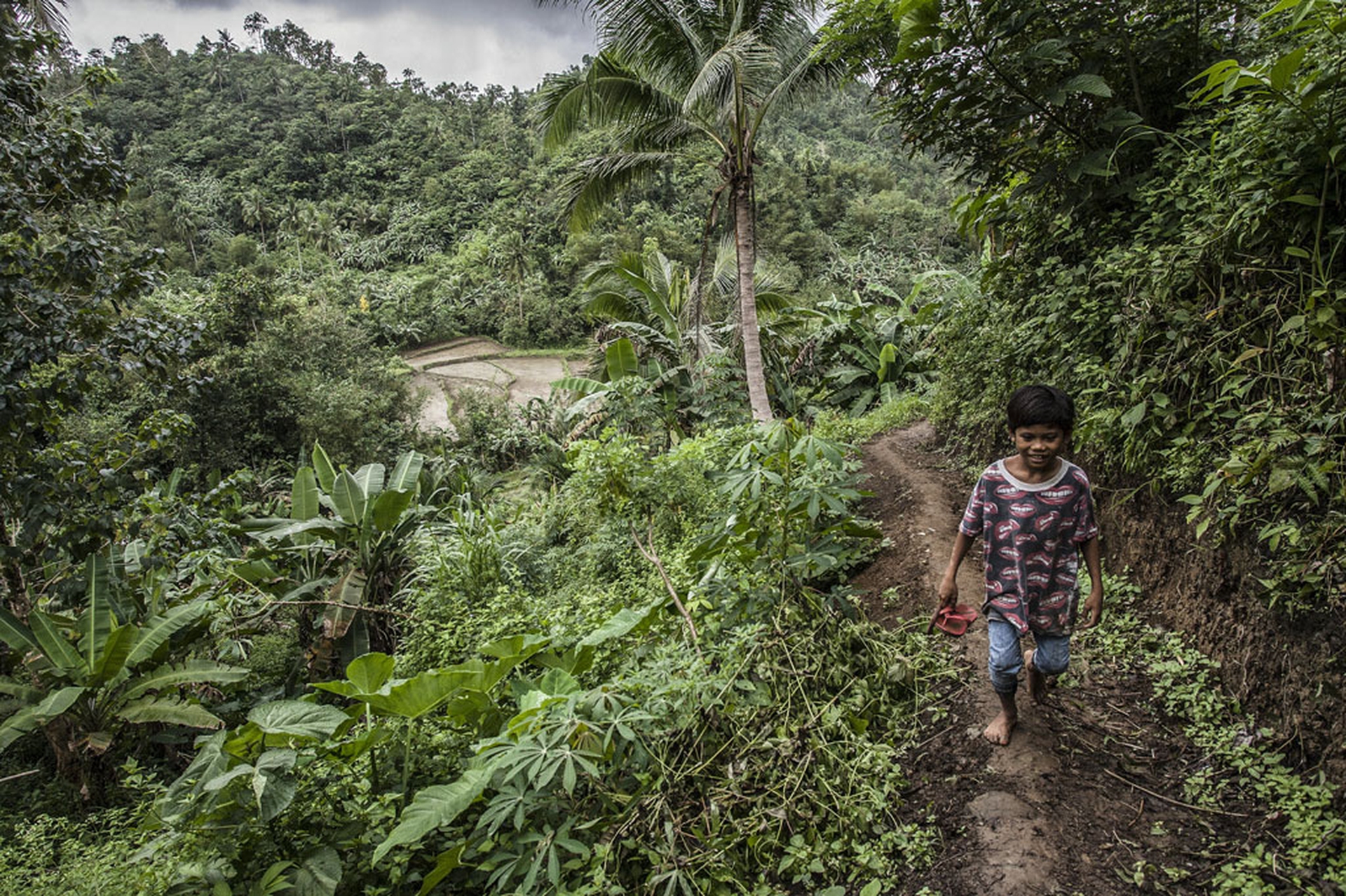 Un ragazzo cammina in cima alla montagna di Eando, nelle Filippine