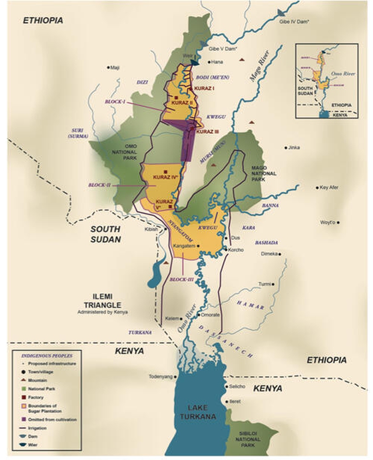 map, Omo-Kuraz Sugar Development Project, Omo-Turkana basin, Oakland Institute