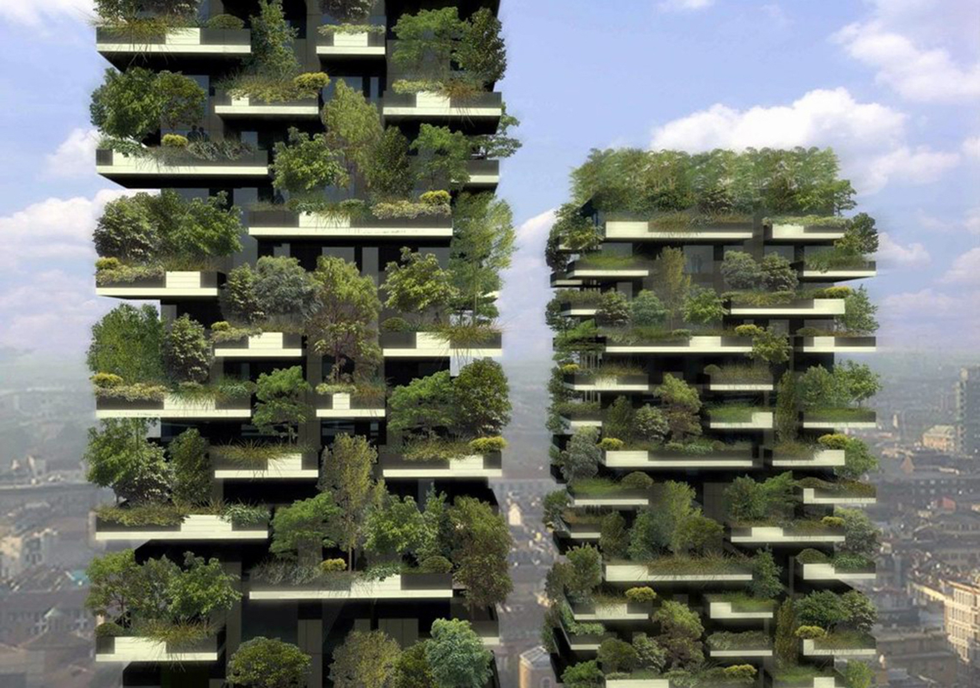 A digital rendering of the  Bosco Verticale