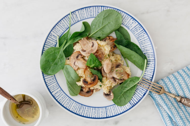 miglio con funghi e spinaci