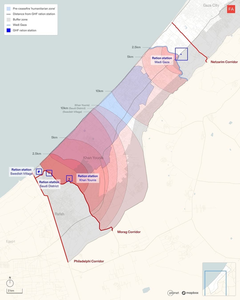 I punti di distribuzione degli aiuti umanitari della Gaza Humanitarian Foundation