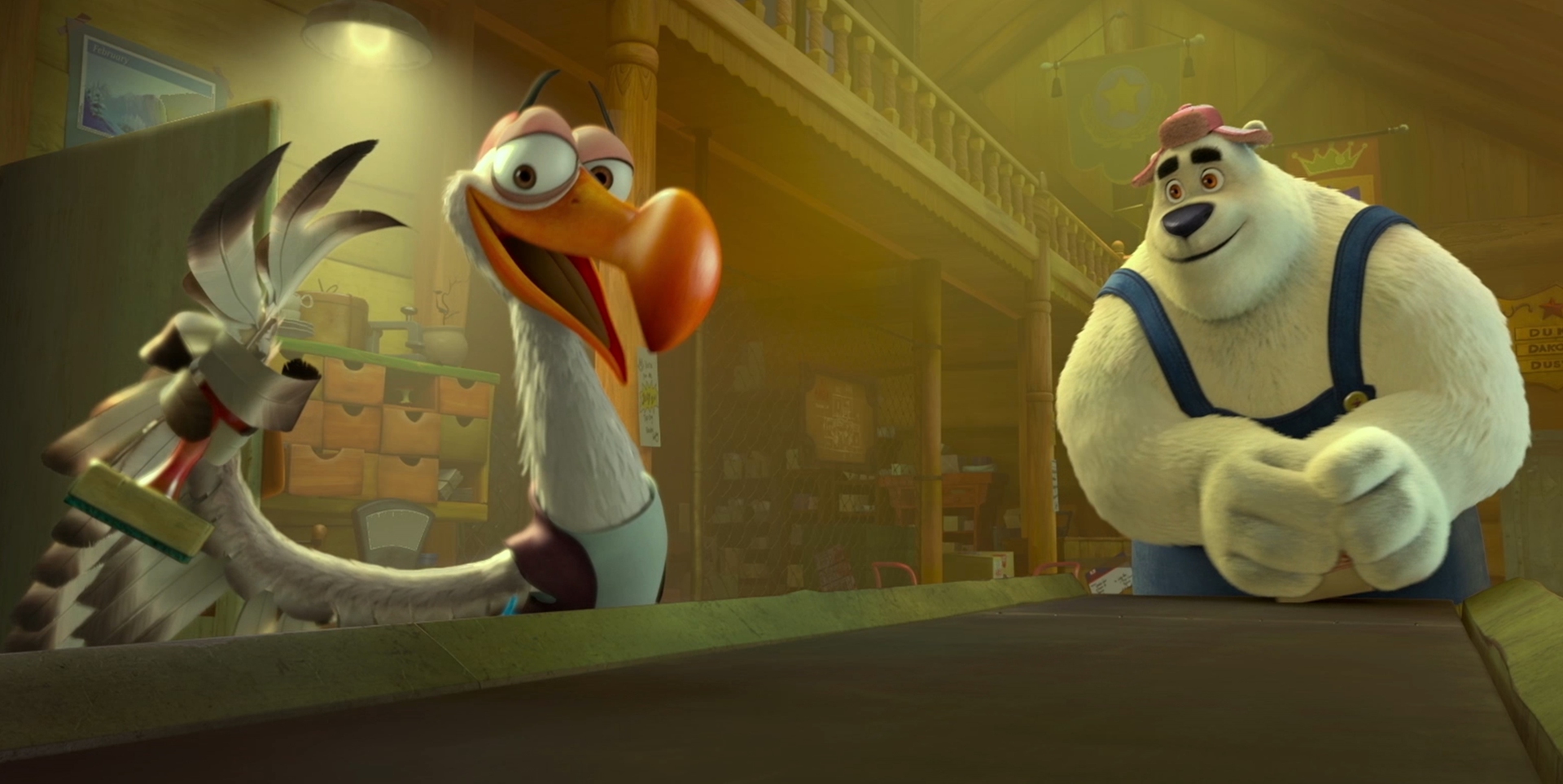 L'albatro Lemmy e l'orso polare P.B. sono gli amici e colleghi di Speedy