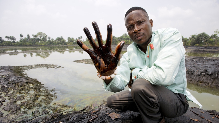 Oil spill in the Niger Delta in Africa