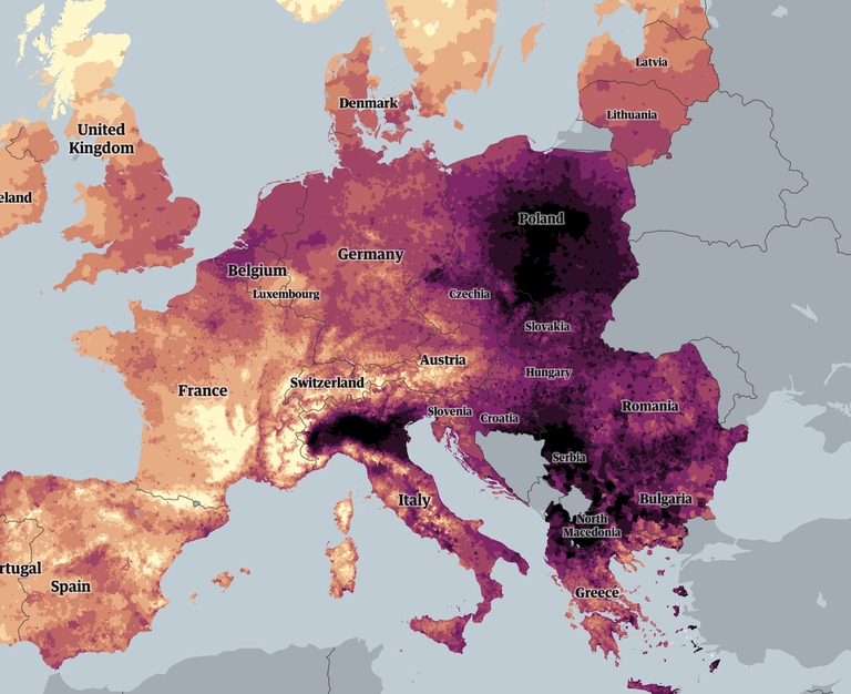 La mappa dell'inquinamento in Europa elaborata dall'Expanse project