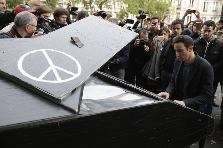 German piano player Davide Martello outside the Bataclan