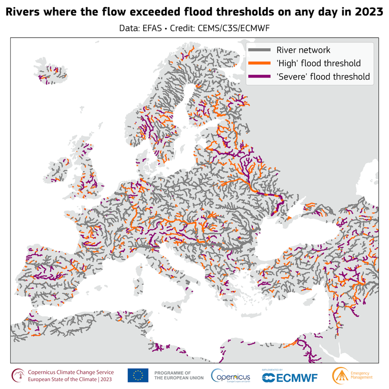I fiumi che sono esondati in Europa nel corso del 2023 