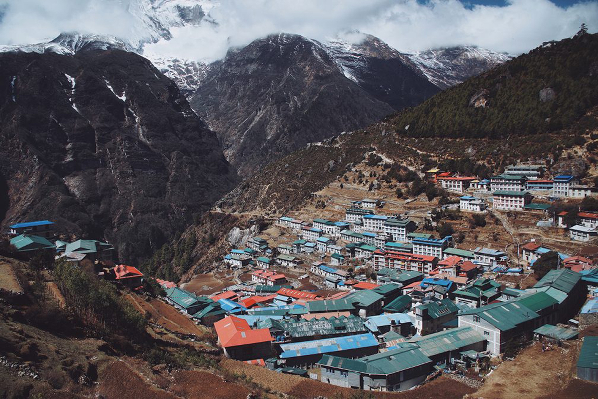 Villaggio di Namche Bazar nella valle del Khumbu, sull'Everest