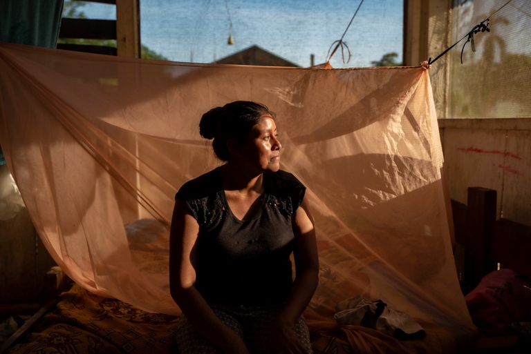 Yuqui woman and mosquito net