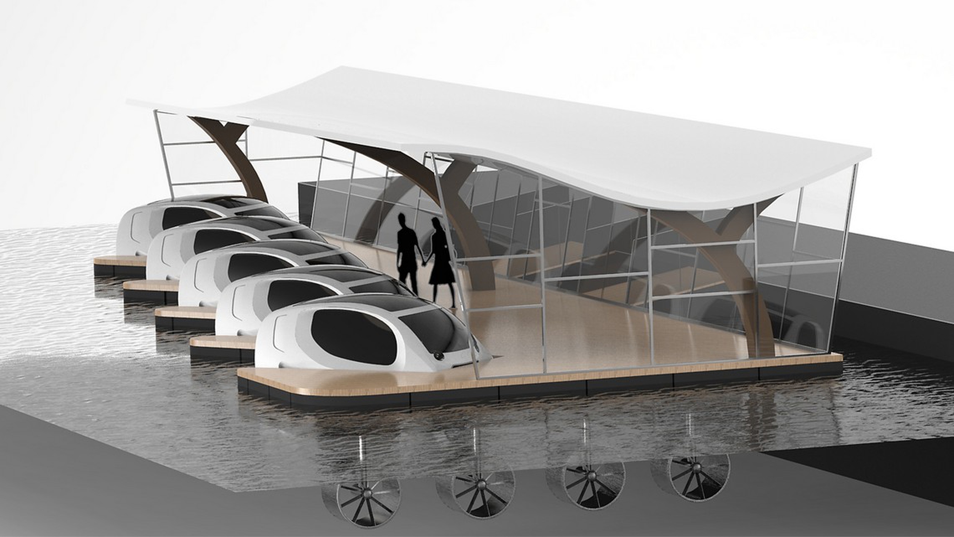 La barca taxi del futuro è un aliscafo elettrico, alimentato a energia solare