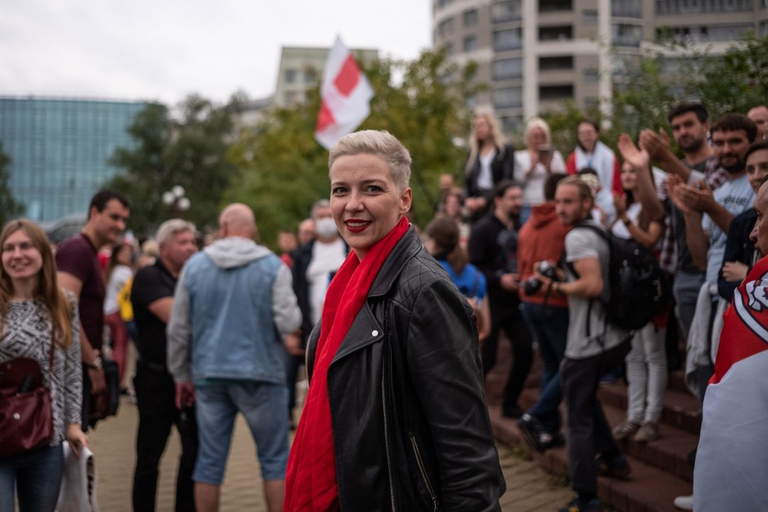 Maria Kalesnikava durante una manifestazione di agosto 2020 contro il regime bielorusso