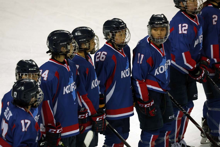 Squadra coreana femminile unificata di Hockey sul ghiaccio. Corea del Sud. 4 febbraio 2018. Foto di Woohae Cho/Getty Images