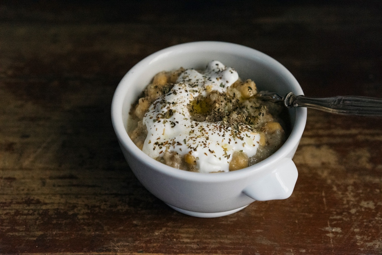 zuppa di melanzane grigliate e ceci 
