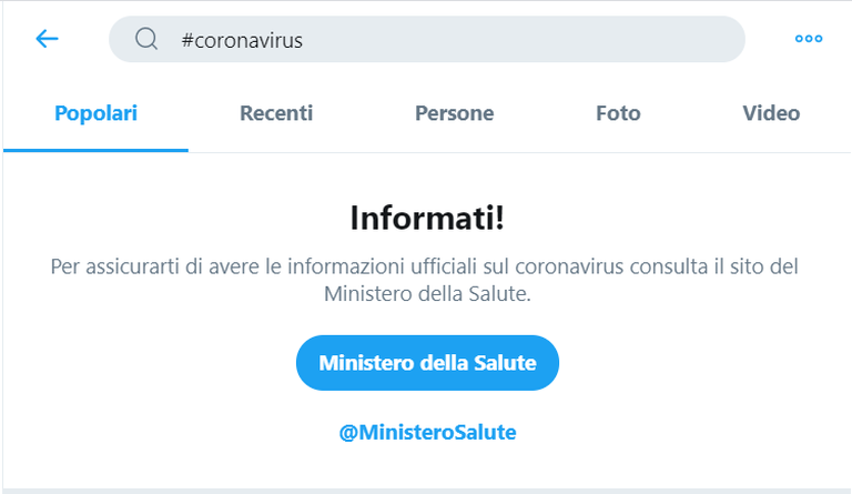 Il popup del Ministero della salute contro le fakenews sul nuovo coronavirus