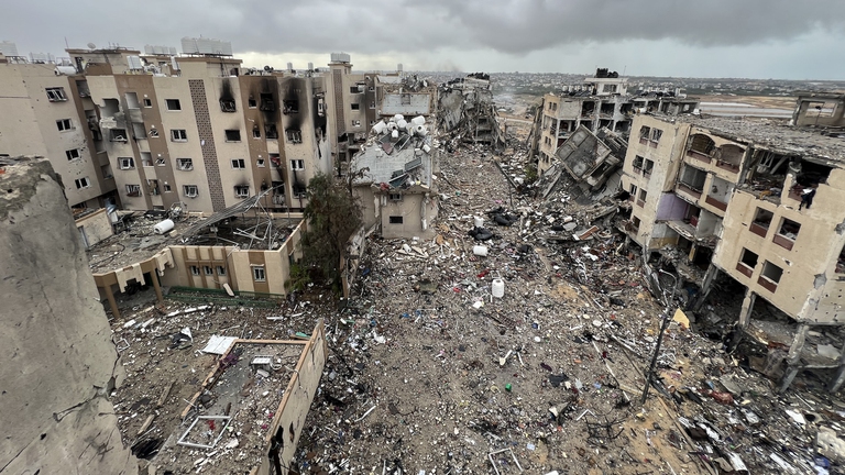 Ciò che resta di un quartiere di Gaza dopo due mesi di bombardamenti israeliani