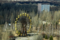 Drone films Chernobyl ruins