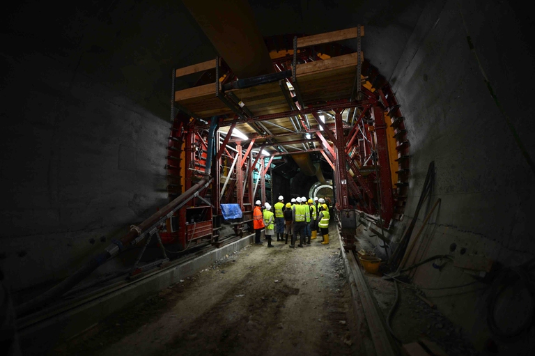 View taken on June 4, 2013 shows the inside of the Maddalena survey gallery in Chiomonte, northeastern Italy. The Maddalena survey gallery is the fourth tunnel that, together with the three access tunnels already excavated in France, will provide access to the future base tunnel of the new Turin-Lyon railway link.   AFP PHOTO/PHILIPPE DESMAZES        (Photo credit should read PHILIPPE DESMAZES/AFP/Getty Images)