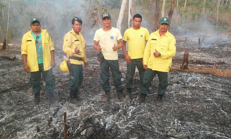Squadra Guardiani Guajajara che ha estinto un incendio