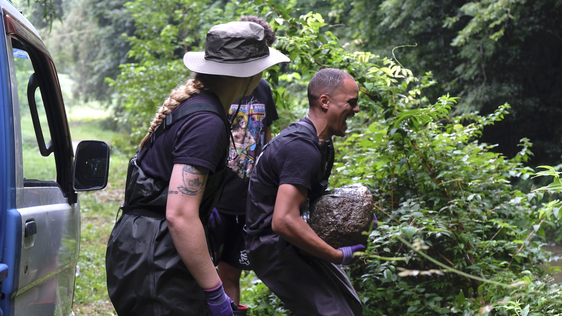 Japanese giant salamander ramp construction by Sustainable Daisen