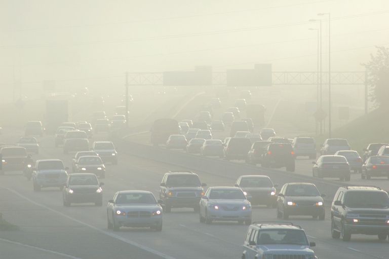 Cars main road smog