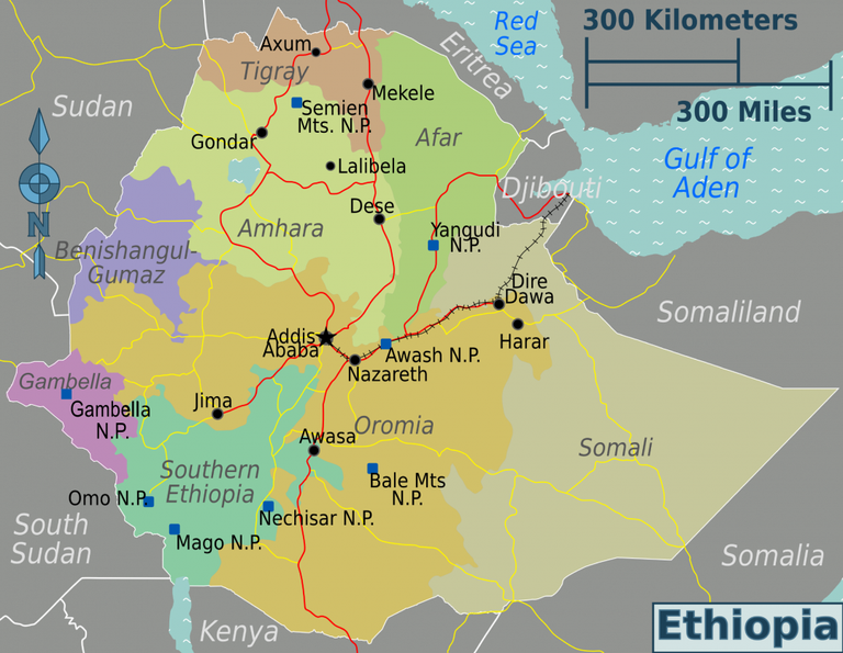 La mappa dell'Etiopia. Il Tigray è la regione nell'estremità settentrionale del paese