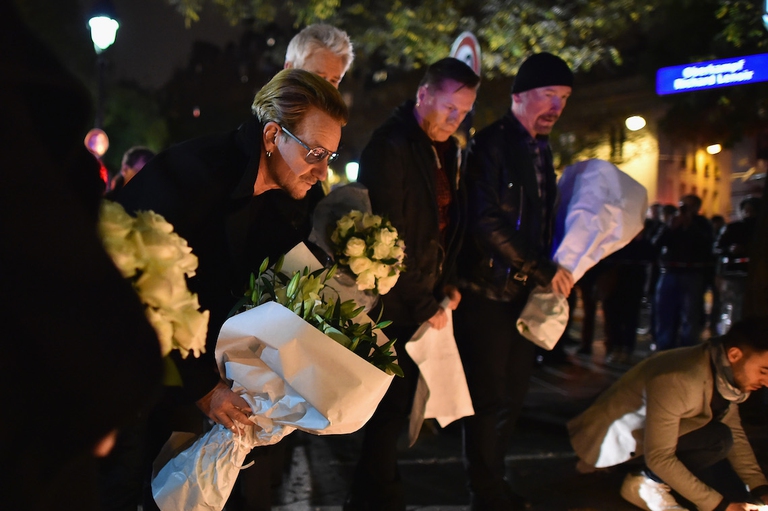 Bono U2 flowers Bataclan victims terrorist attacks