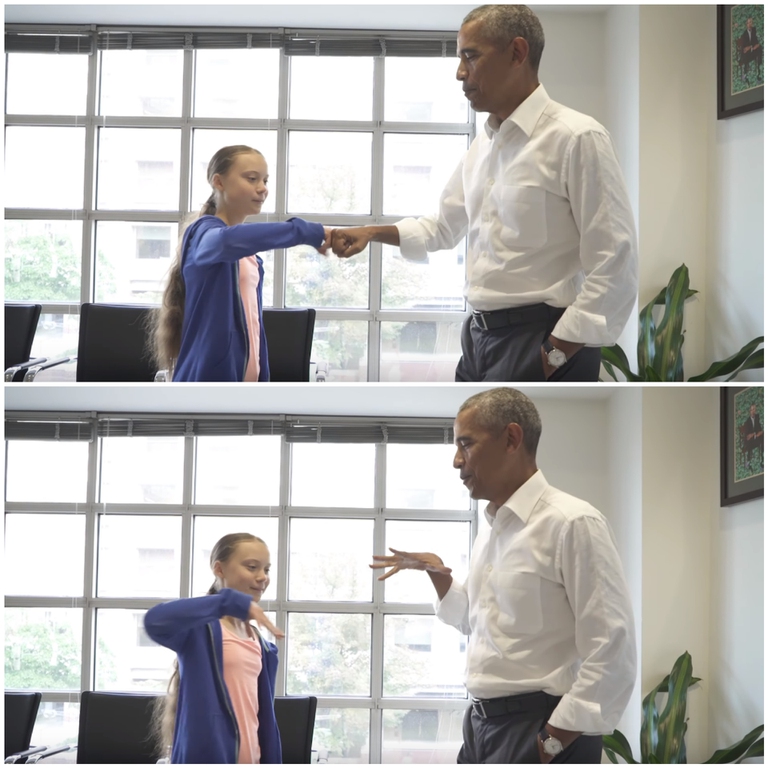 obama greta fist bumping
