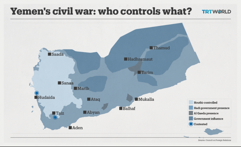 Il territorio in Yemen è controllato da diverse fazioni oggi