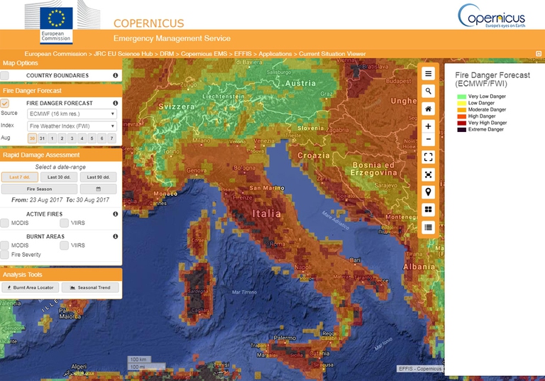 Effis, incendi, Italia