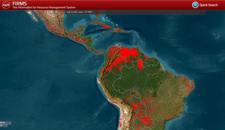 Gli incendi in Colombia visti dalla Nasa