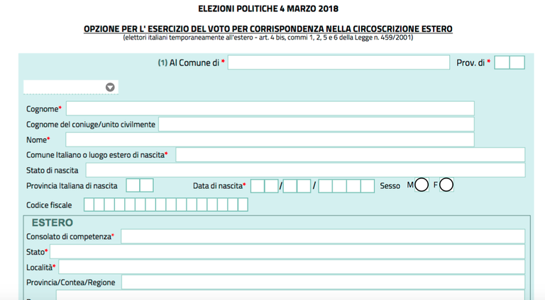 Elezioni politiche 2018 modulo voto dall'estero